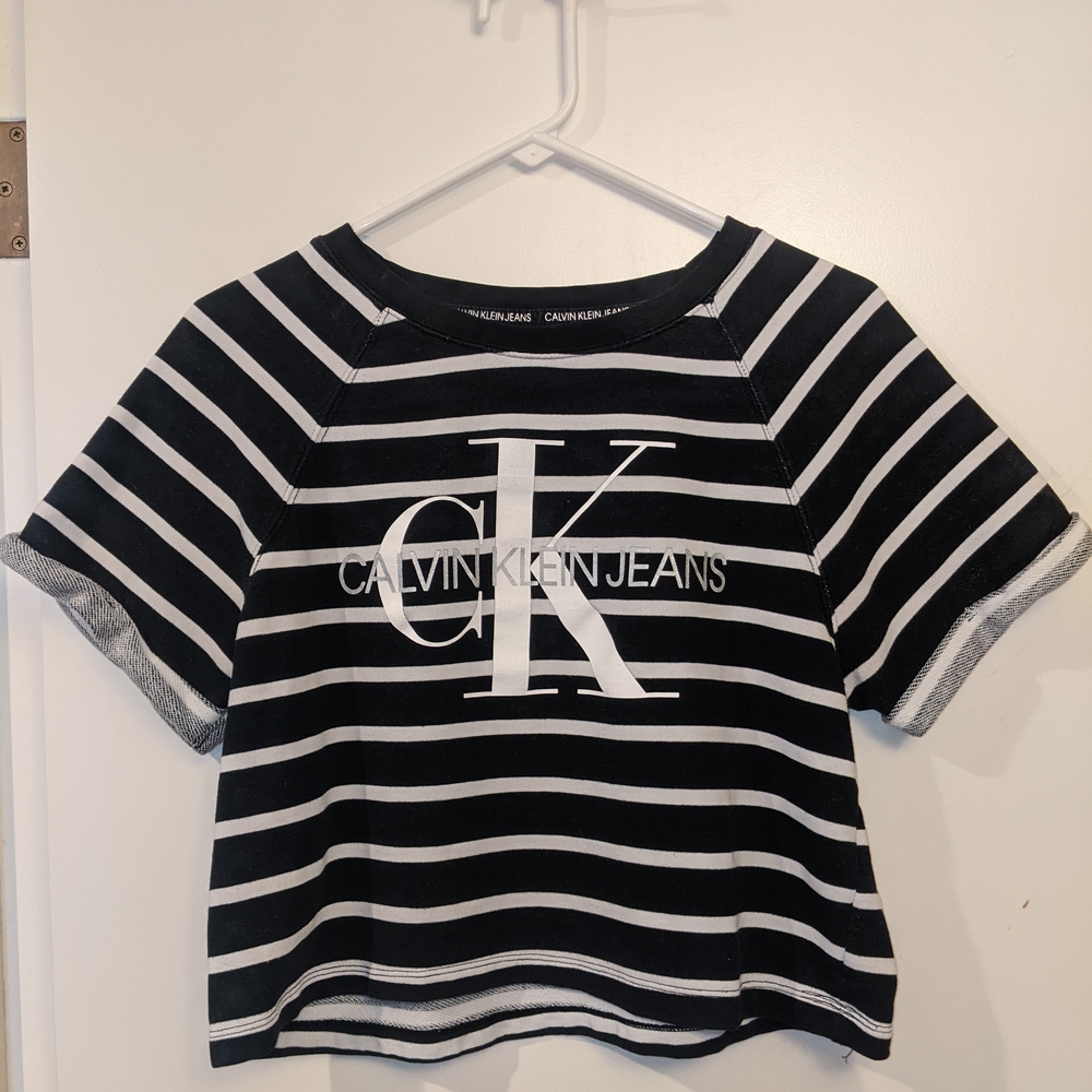 Calvin Klein Black and White Striped Crop Top